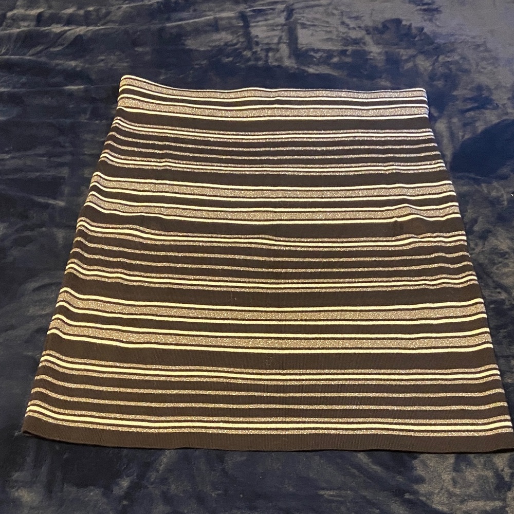 LOFT Silver and Black Striped Pencil Skirt